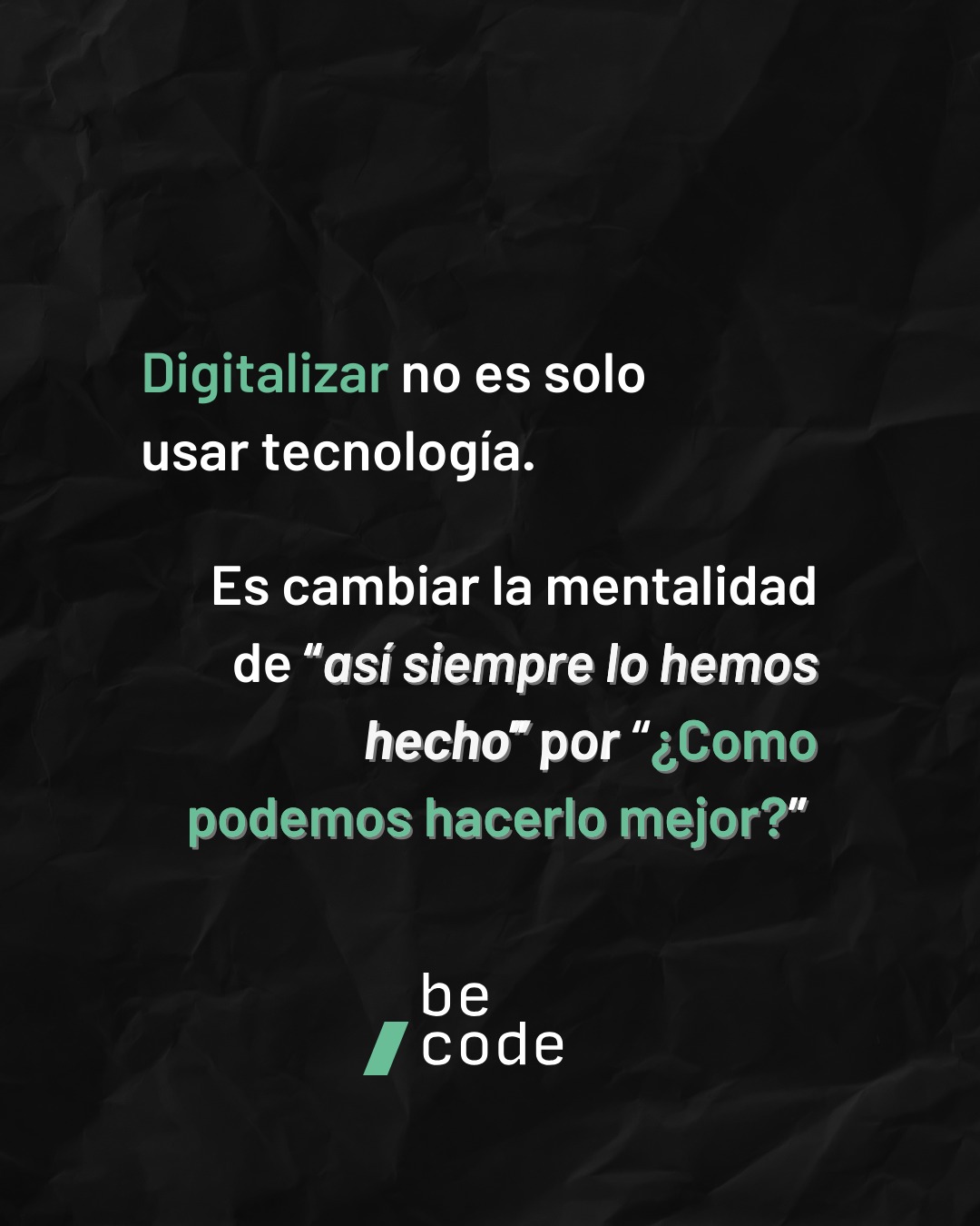 La verdadera evolución llega cuando cuestionamos lo habitual y buscamos formas más eficientes de trabajar.
La digitalización no es un giro radical: es mejorar lo de todos los días para crecer.

 Pequeños pasos estratégicos pueden marcar una gran diferencia. 🚀

#BigData # #TransformaciónDigital #Analítica #CrecimientoEmpresarial
#TransformaciónDigital #BeCode